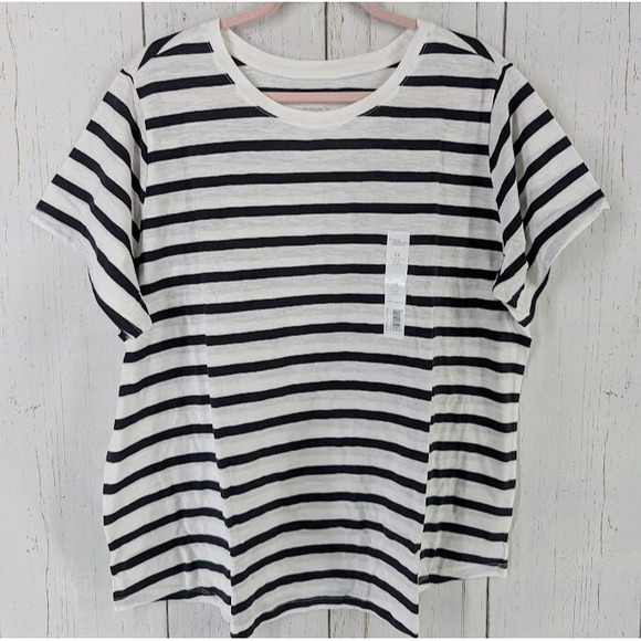 Sonoma Size 1X The‎ Everyday Tee Womens Black White Stripe Short Sleeve Top NWT - Picture 1 of 8